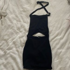 Black cut out halter dress